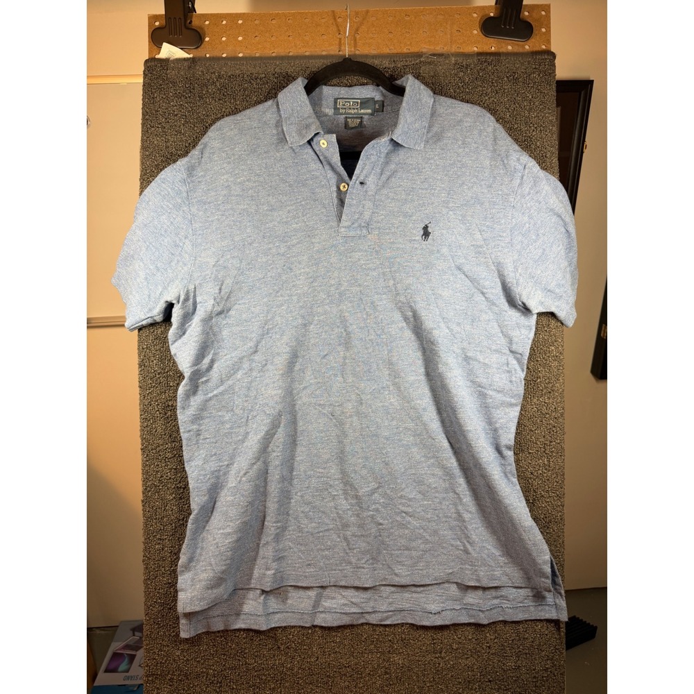 Polo Ralph Lauren Polo Shirt Mens Large Blue Heathered Short Sleeve Cotton 380